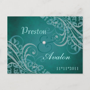 Faire-part Carte postale turquoise baroque exquise pour annon