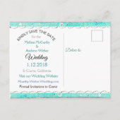 Faire-part Carte postale Turquoise Bleu Gris Bois Save the Da (Dos)