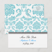 Faire-part Carte postale 'Turquoise Damask Save The Date' (Devant / Derrière)