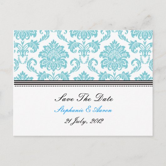 Faire-part Carte postale 'Turquoise Damask Save The Date' (Devant)