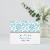 Faire-part Carte postale 'Turquoise Damask Save The Date' (Debout devant)