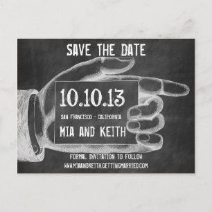 Faire-part Carte postale vintage à l'ardoise avec doigt point