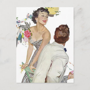 Faire-part Carte postale vintage annonce heureuse couple fian