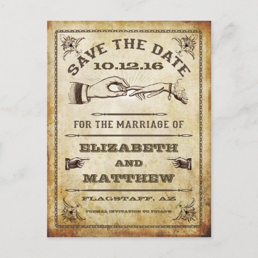 Faire-part Carte postale vintage d'annonce de date (Devant)