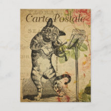 carte postale vintage de chat jouant du violon