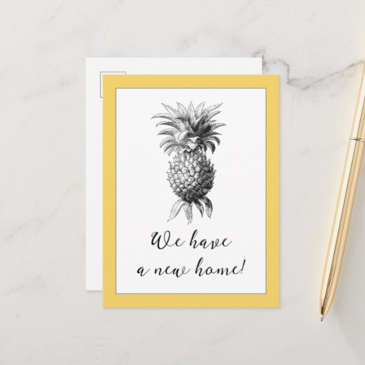 Faire-part Carte postale vintage de déplacement d'ananas (Devant/Arrière en situation)