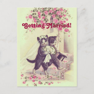 Faire-part Carte postale vintage de mariage de chats pour ann