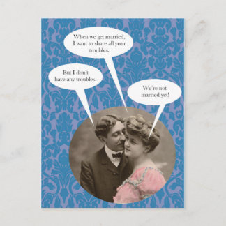 Faire-part Carte postale vintage drôle de fiançailles