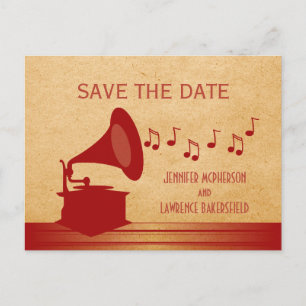 Faire-part Carte postale vintage rouge de gramophone pour ann