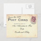Faire-part Carte postale vintage Save The Date (Devant / Derrière)