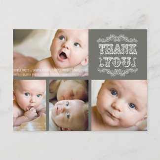 Faire-part CARTE POSTALE VINTAGE Taupe Remerciements Naissanc