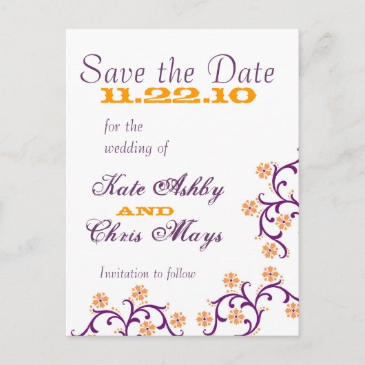 Faire-part Carte postale violet-orange (Devant)
