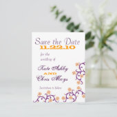 Faire-part Carte postale violet-orange (Debout devant)