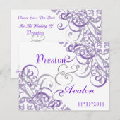 Faire-part Carte postale violette de save the date baroque ex (Devant / Derrière)