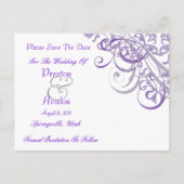 Faire-part Carte postale violette de save the date baroque ex (Dos)