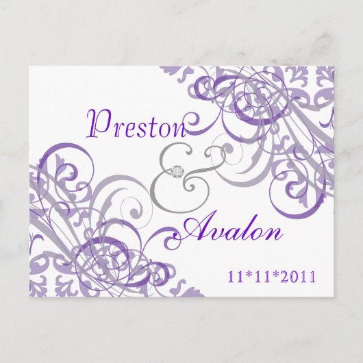 Faire-part Carte postale violette de save the date baroque ex (Devant)