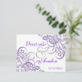 Faire-part Carte postale violette de save the date baroque ex (Debout devant)