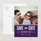 Faire-part Carte postale violette pour réserver la date (Devant / Derrière)