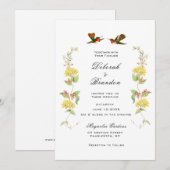 Faire-part Carton d'invitation de mariage oiseaux de l'amour (Devant / Derrière)
