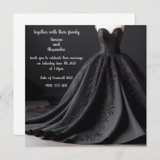 Faire-part Carton d'invitation de robe de mariage noire (Devant / Derrière)