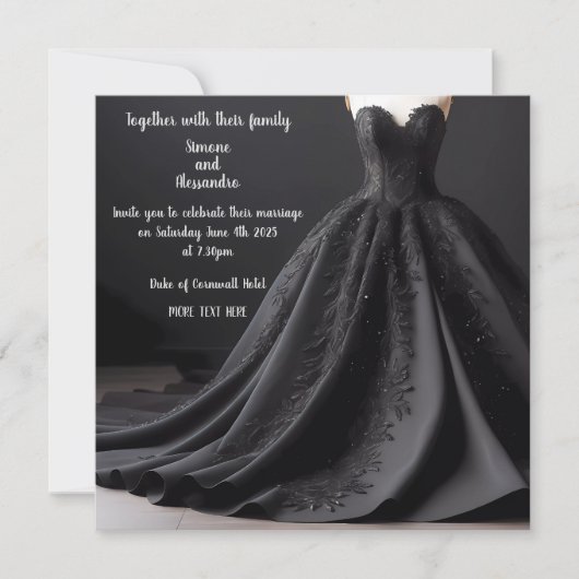Faire-part Carton d'invitation de robe de mariage noire (Devant)