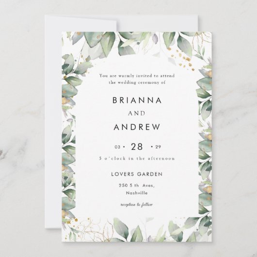Faire-Part Carton d'Invitation Moderne Eucalyptus (Devant)