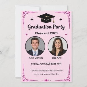 Faire-part Carton d'invitation rose pour la double remise de