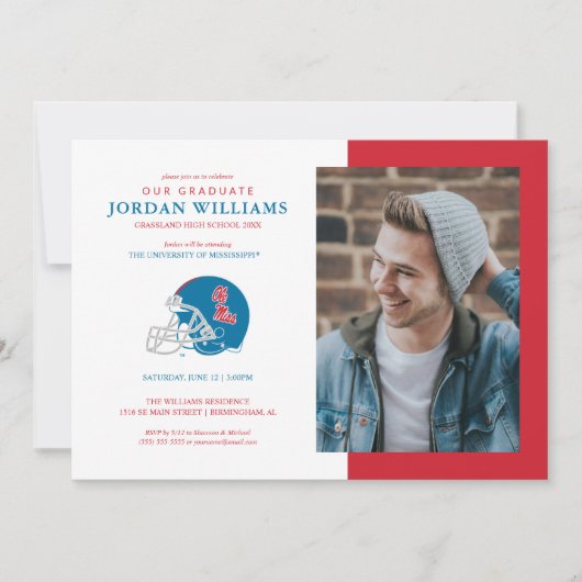 Faire-part Casque de football Ole Miss | Bleu clair (Devant)