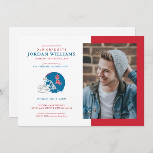 Faire-part Casque de football Ole Miss | Bleu clair (Devant / Derrière)