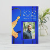 Faire-part Casquette bleu et gobelet avec bâton or (Debout devant)