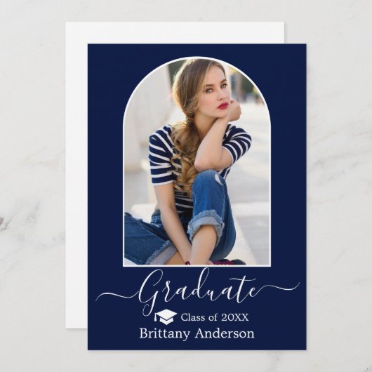 Faire-part Casquette d'arc moderne Calligraphie Photo Bleu Gr (Devant / Derrière)