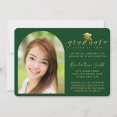 Faire-part Casquette d'or photo moderne Script sur la graduat (Devant)