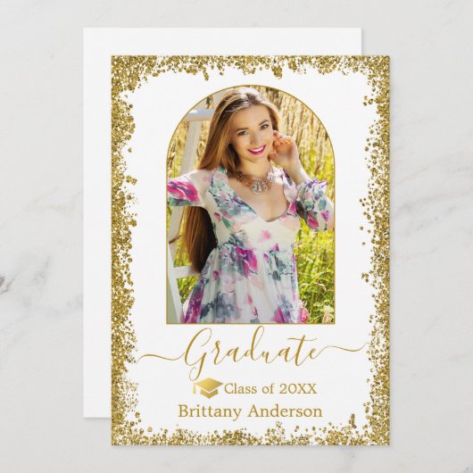 Faire-part Casquette moderne Arch Grad Gold Parties scintilla (Devant / Derrière)