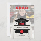 Faire-part Casquette photo de grade Red Black 2022 Graduation (Devant)