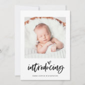 Faire-part Casual Script | Photo et naissance cardiaque (Devant)