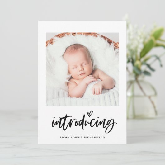 Faire-part Casual Script | Photo et naissance cardiaque (Debout devant)