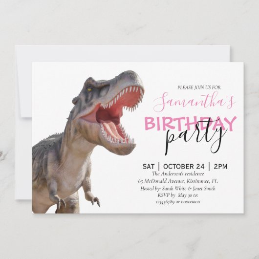 Faire-part Célébration d'anniversaire de Dinosaure, une fille (Devant)