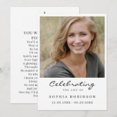 Faire-part Célébration de la vie Photo Funeral Memorial Card (Devant / Derrière)