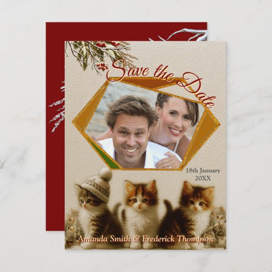 Faire-part Célébrations d'hiver dans la neige, avec Kittens (Devant / Derrière)