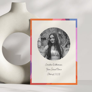 Faire-part Cercle Photo Bordure Colorée Diplôme Moderne