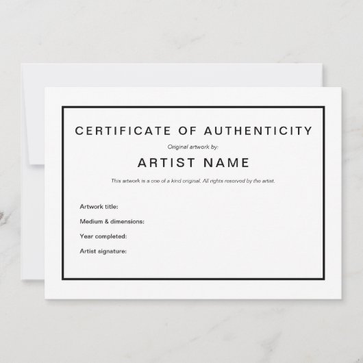 Faire-part Certificat d'authenticité moderne pour l'art (Devant)