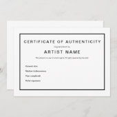 Faire-part Certificat d'authenticité moderne pour l'art (Devant / Derrière)