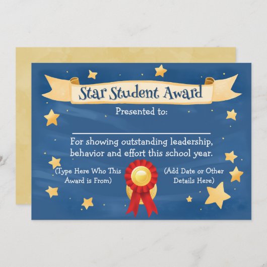 Faire-part Certificat d'école pour étudiants étoilés 8,5x11 (Devant / Derrière)