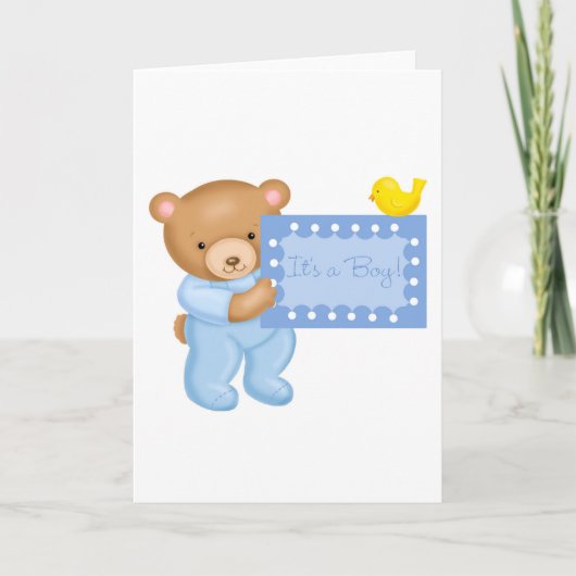 Faire-part C'est un garçon - ours en peluche (Devant)