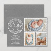 Faire-part C'est un garçon ! Timbres-poste (Devant / Derrière)