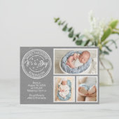 Faire-part C'est un garçon ! timbres poste (Debout devant)