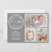 Faire-part C'est un garçon ! timbres poste (Devant)