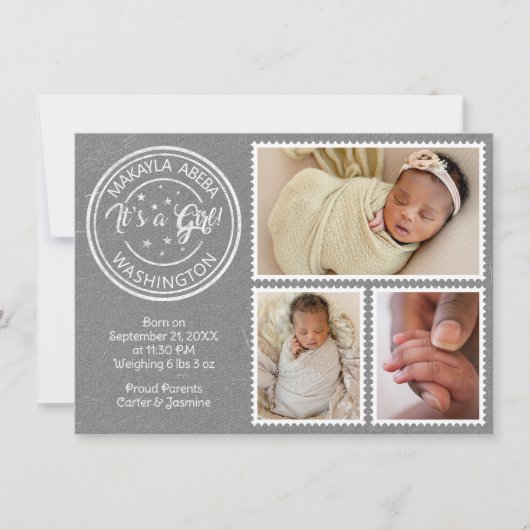 Faire-part C'est un garçon ! timbres poste (Devant)