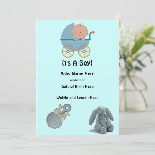 Faire-part C'est une annonce de bébé garçon (Debout devant)