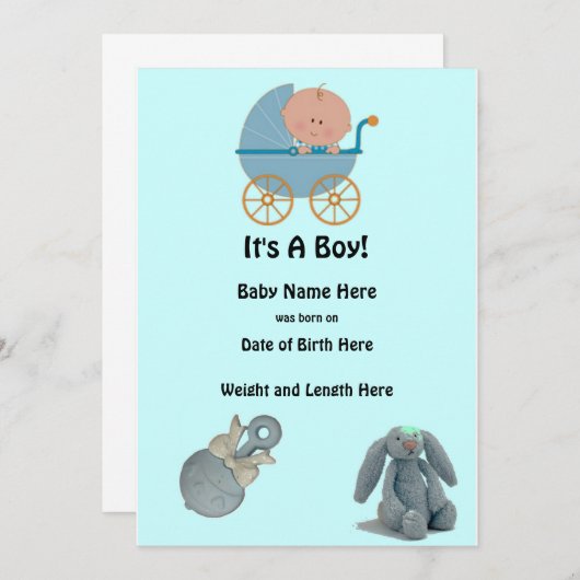 Faire-part C'est une annonce de bébé garçon (Devant / Derrière)